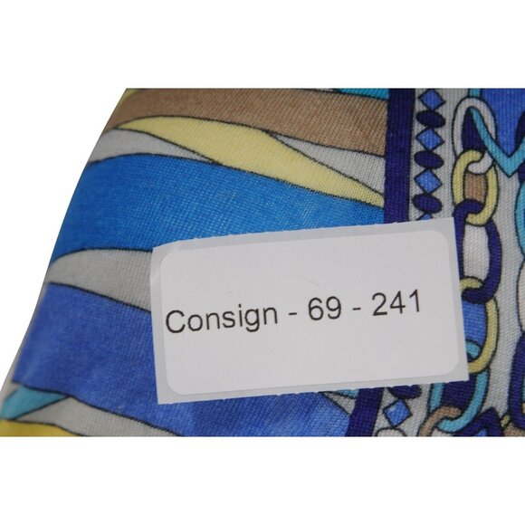 Emilio Pucci Women V Neck Tank Top Blue Yellow Mosaic Viscose Blend Shirt Blouse - Picture 7 of 8